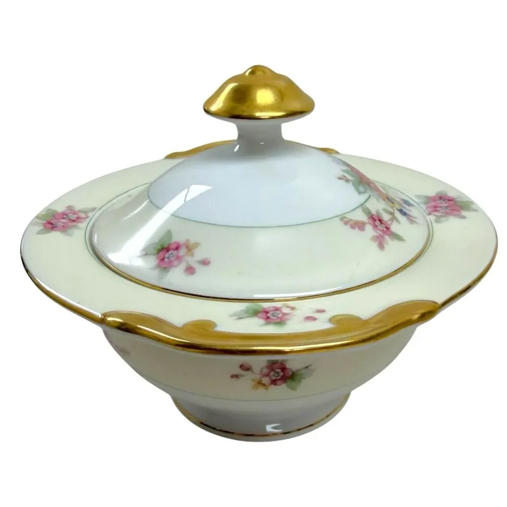 Vintage Blossom China Porcelain Sugar‎ Bowl w/Lid & Creamer Set Floral Japan